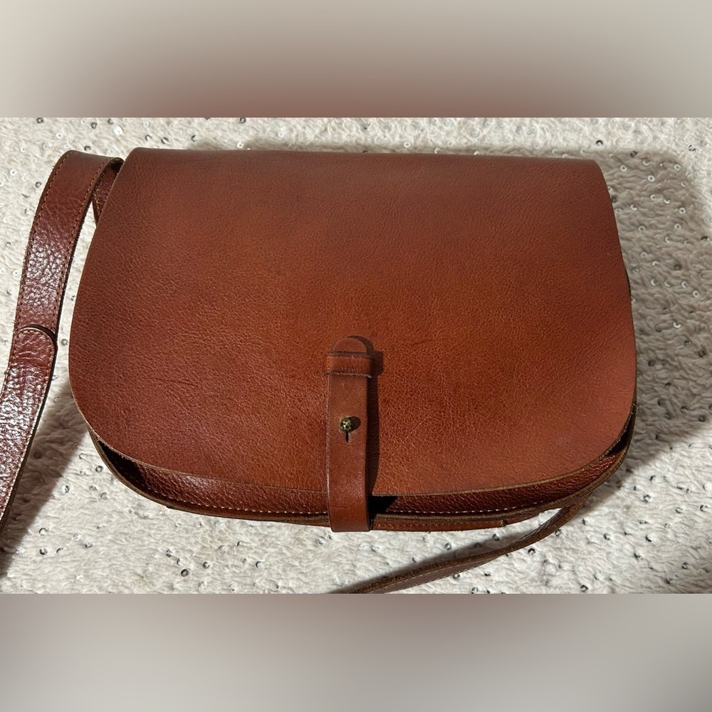 Vintage Lucky Brand Brown Leather Crossbody Saddle Bag - Picture 8 of 12